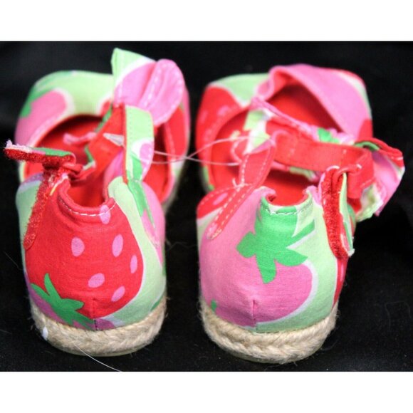 2013 Gymboree Strawberry Sweetheart Espadrille Sandals sz 7 Summer Bow Easy On - Picture 3 of 6